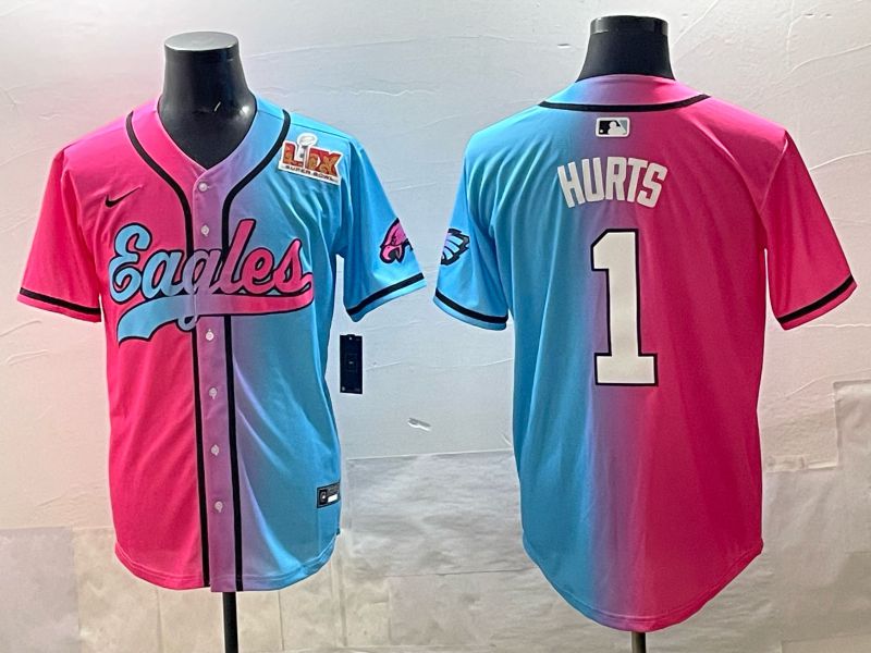 Men 2025 Philadelphia Eagles #1 Hurts Blue pink Nike Limited NFL Jersey style 06->philadelphia eagles->NFL Jersey